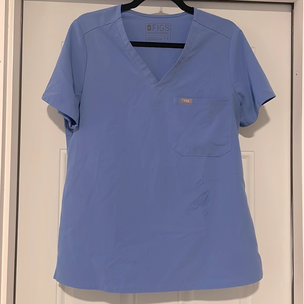 Figs Blue Scrub Top M (Stains)